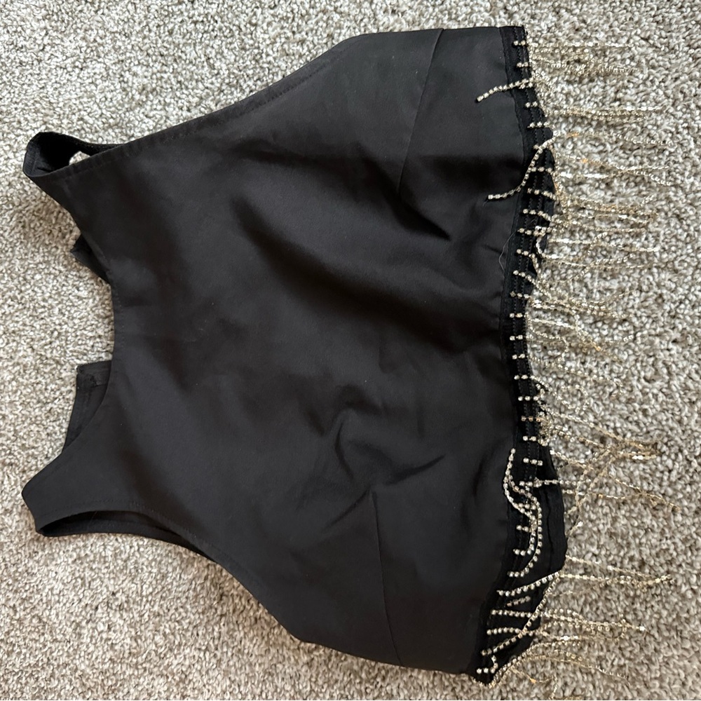 Black Crop Top with Fringe Detail